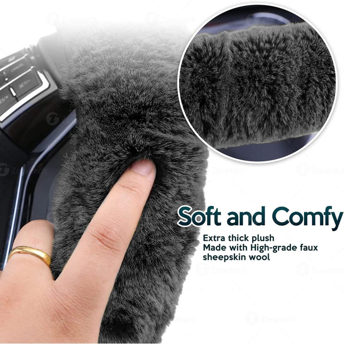  Zone Tech 12V Car Steering Wheel Plush Heated Cover - Classic Black