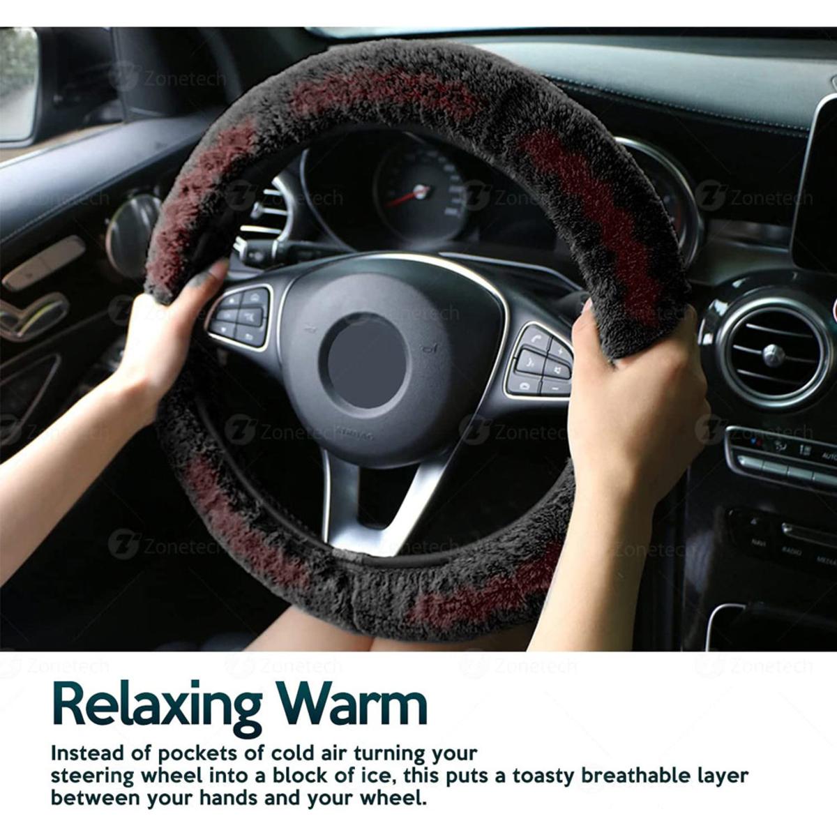  Zone Tech 12V Car Steering Wheel Plush Heated Cover - Classic Black