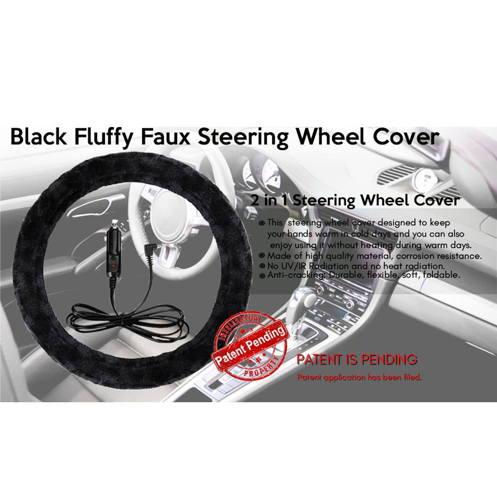  Zone Tech 12V Car Steering Wheel Plush Heated Cover - Classic Black