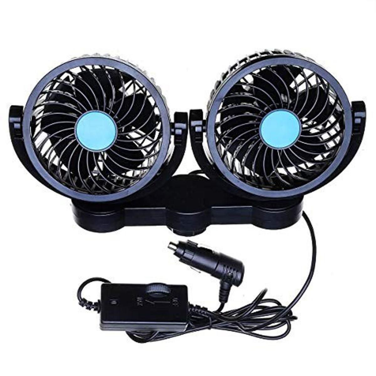  Zone Tech 12V Dual Head Car Cooling Air Fan - 2 Speed 360 Degree Rotatable