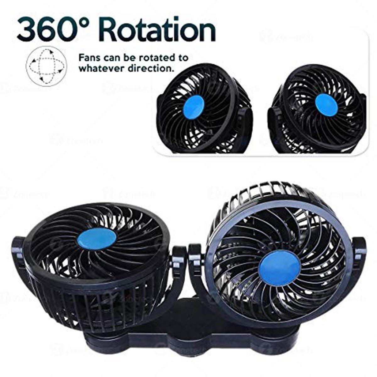  Zone Tech 12V Dual Head Car Cooling Air Fan - 2 Speed 360 Degree Rotatable