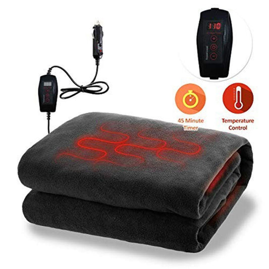  Zone Tech 12V Fireproof Car Heated Travel Blanket - Classic Black