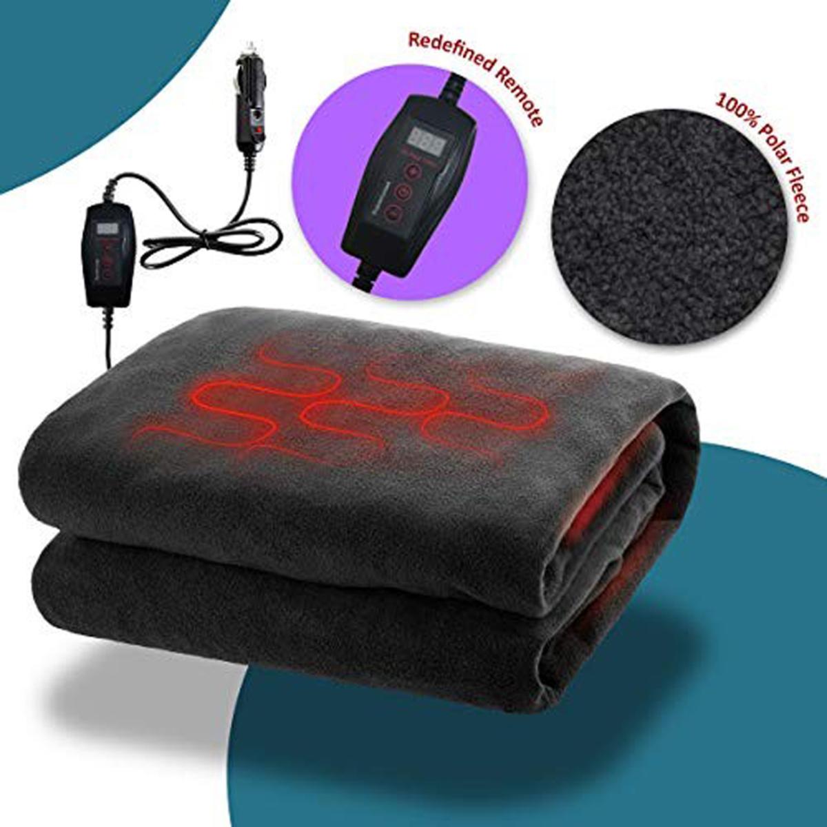  Zone Tech 12V Fireproof Car Heated Travel Blanket - Classic Black