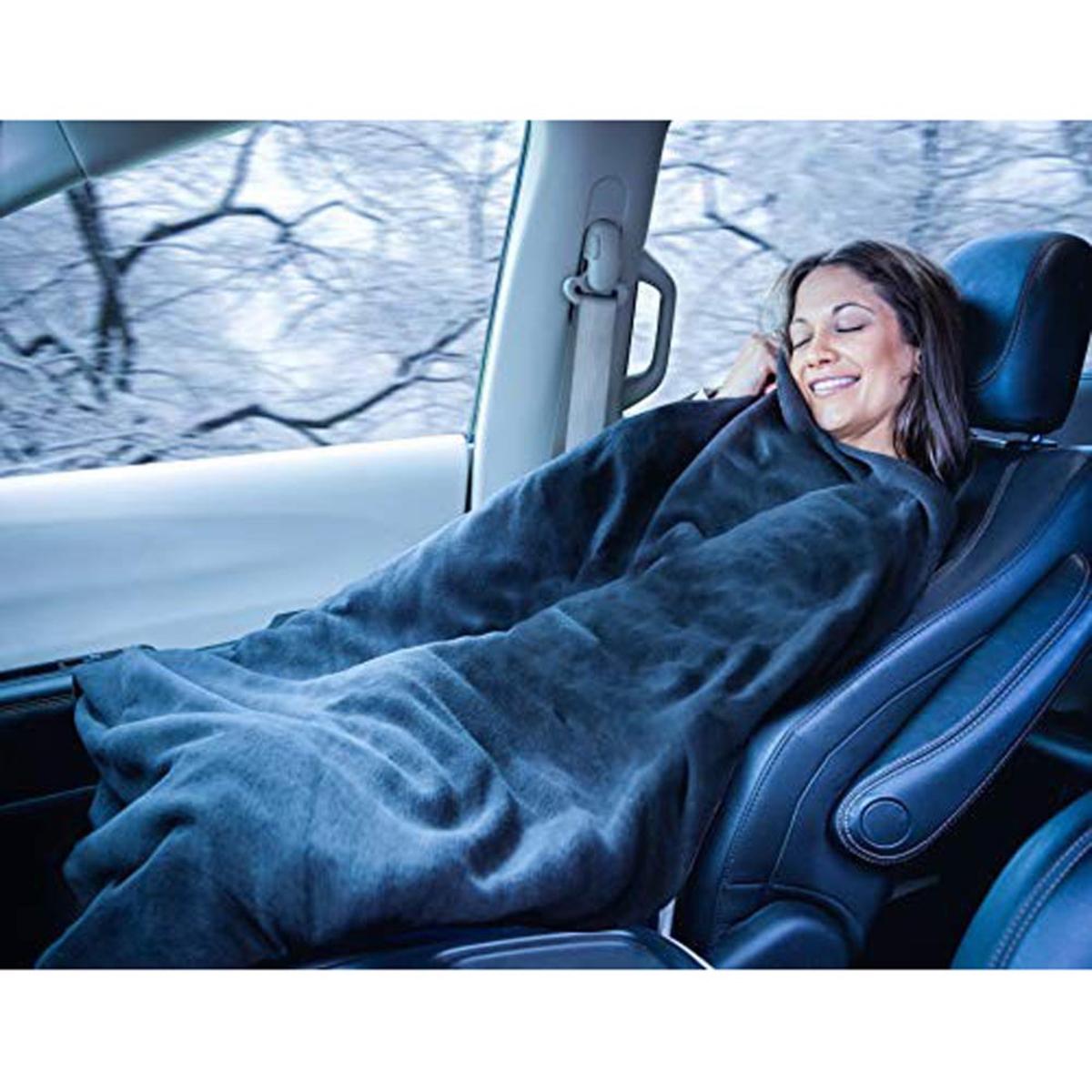  Zone Tech 12V Fireproof Car Heated Travel Blanket - Classic Black