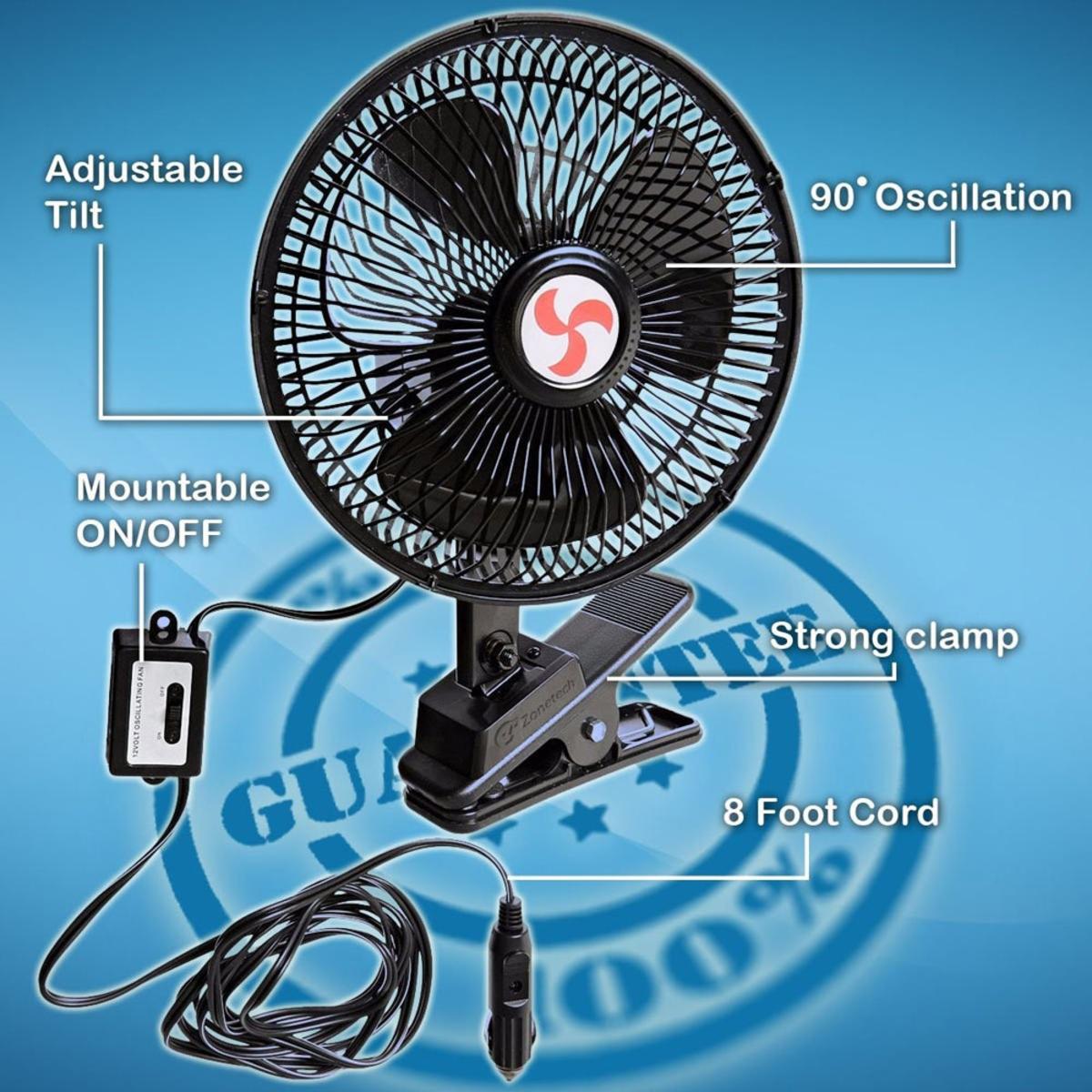  Zone Tech 12V Oscillating Cooling Fan With Mounting Hardware
