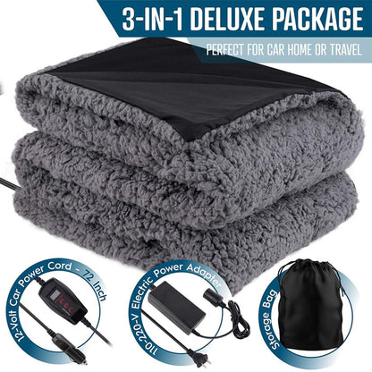  Zone Tech 12V Sherpa Fleece Travel Blanket - Grey