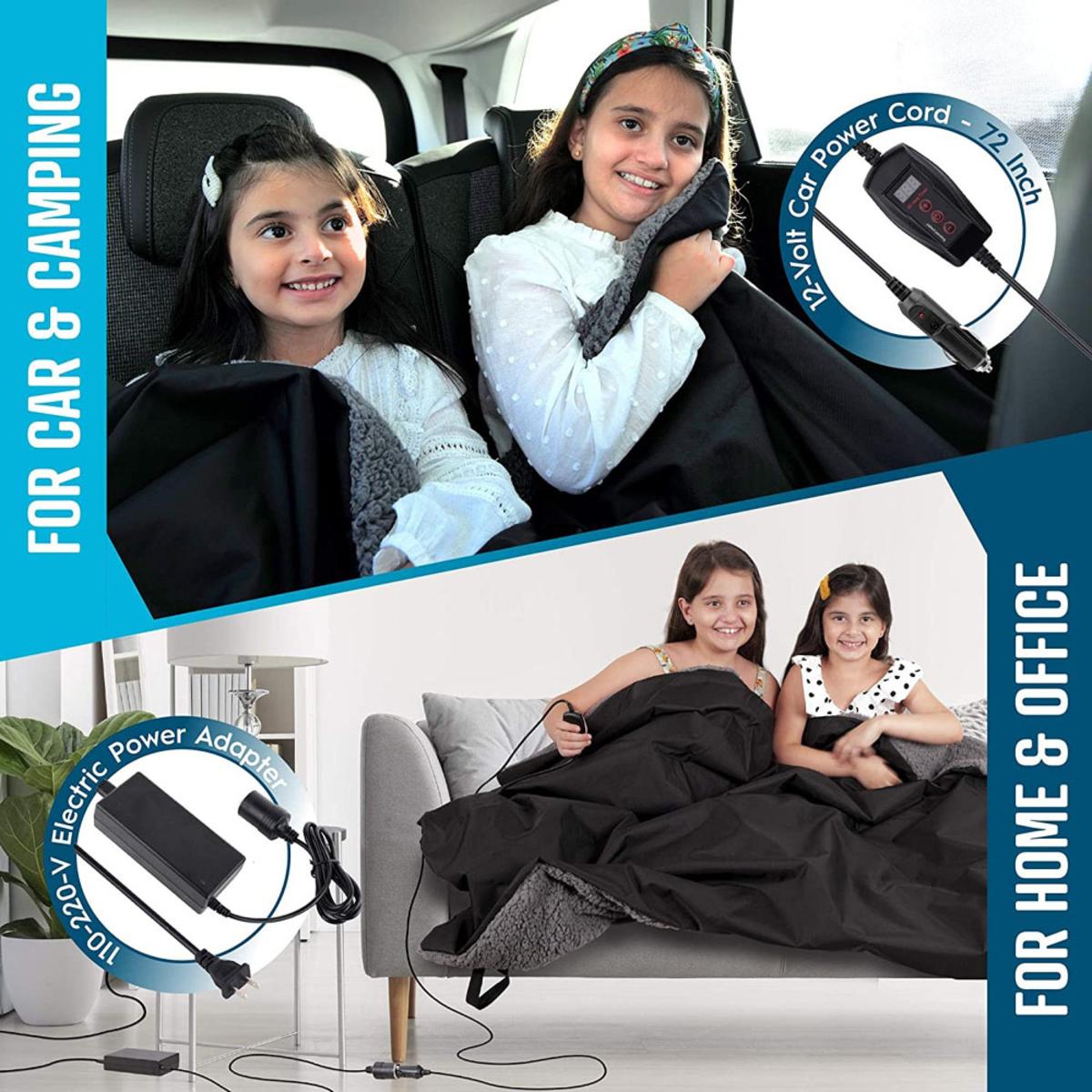  Zone Tech 12V Sherpa Fleece Travel Blanket - Grey