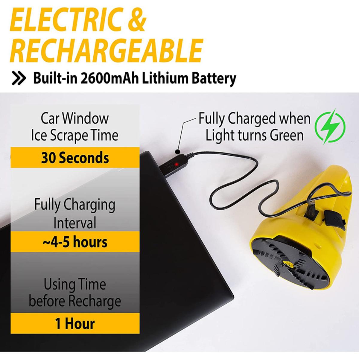  Zone Tech 3.7V USB Rechargeable Electric Snow Ice Scraper