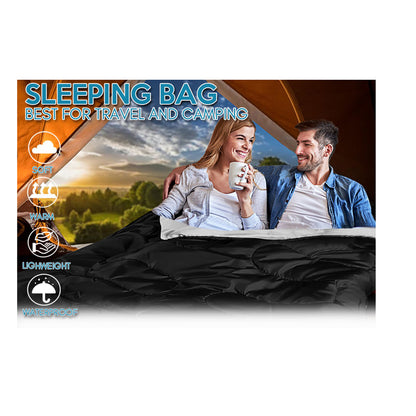 Zone Tech Double Camping Lightweight Sleeping Bag With 2 Pillows - Black/Grey