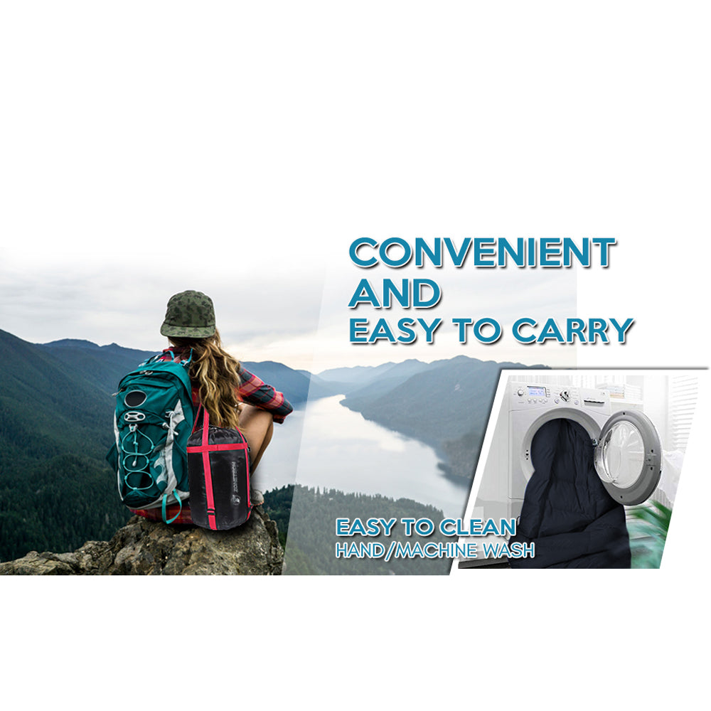  Zone Tech Double Camping Lightweight Sleeping Bag With 2 Pillows - Black/Grey